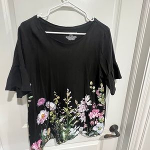 Black Floral Bell Sleeve Top